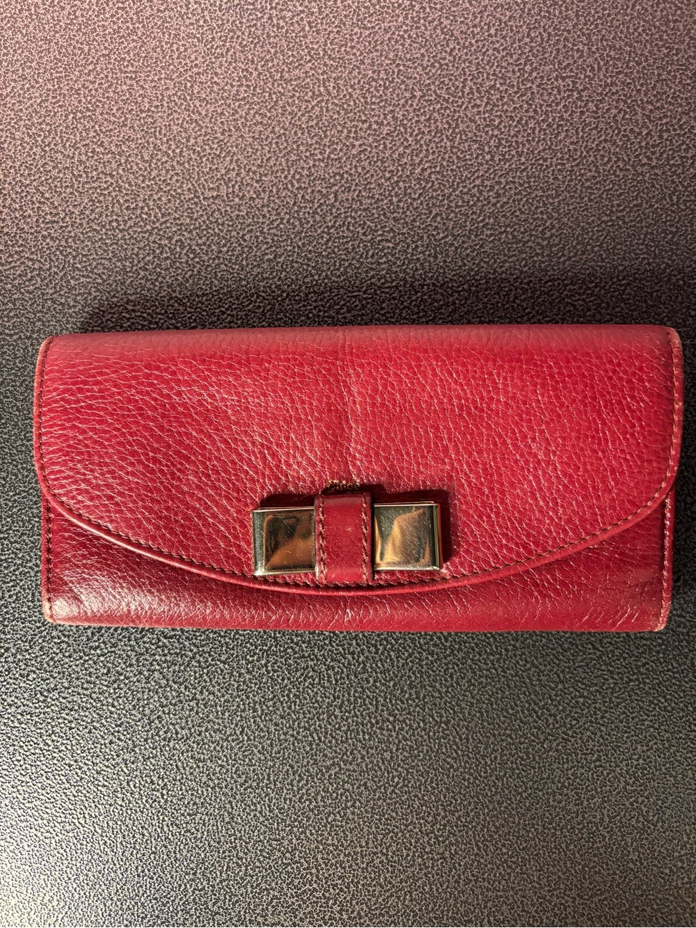 Chloe Red Leather Wallet with Bow Accent